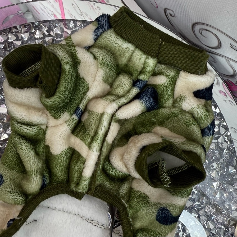 Camouflage Fleece Pet Hoodie cat or dog camo- Green, Cream, Black - Picture 3 of 8